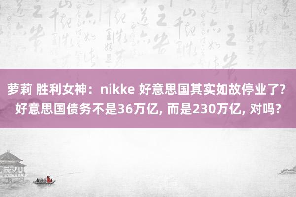 萝莉 胜利女神：nikke 好意思国其实如故停业了? 好意思国债务不是36万亿， 而是230万亿， 对吗?