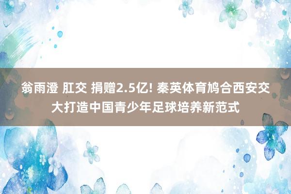 翁雨澄 肛交 捐赠2.5亿! 秦英体育鸠合西安交大打造中国青少年足球培养新范式