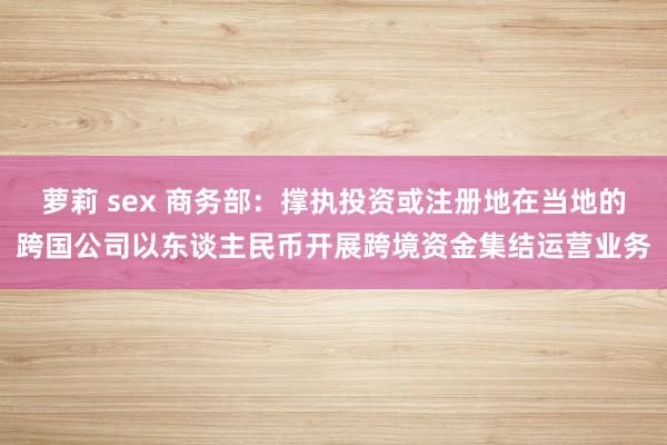萝莉 sex 商务部：撑执投资或注册地在当地的跨国公司以东谈主民币开展跨境资金集结运营业务