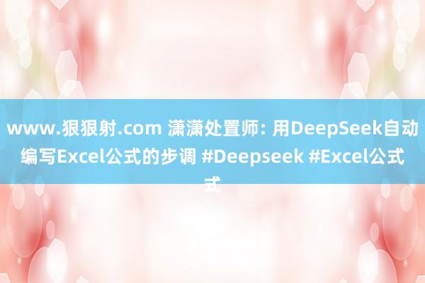 www.狠狠射.com 潇潇处置师: 用DeepSeek自动编写Excel公式的步调 #Deepseek #Excel公式